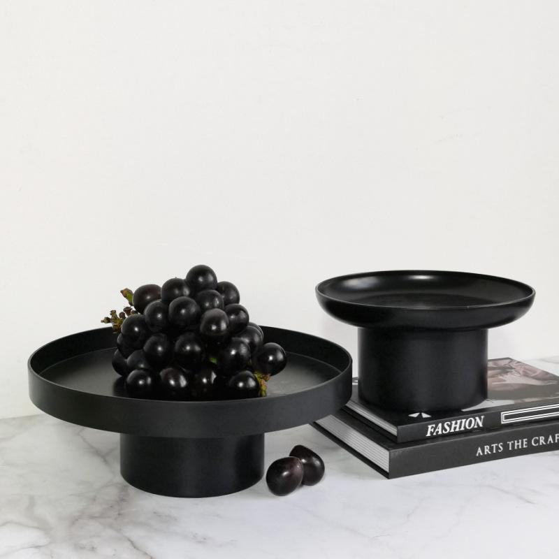 1PC Black White Fruit Bread Nut Holder High Stand Plate Desktop Decor Solid Round Stand Tray Cake Dessert
