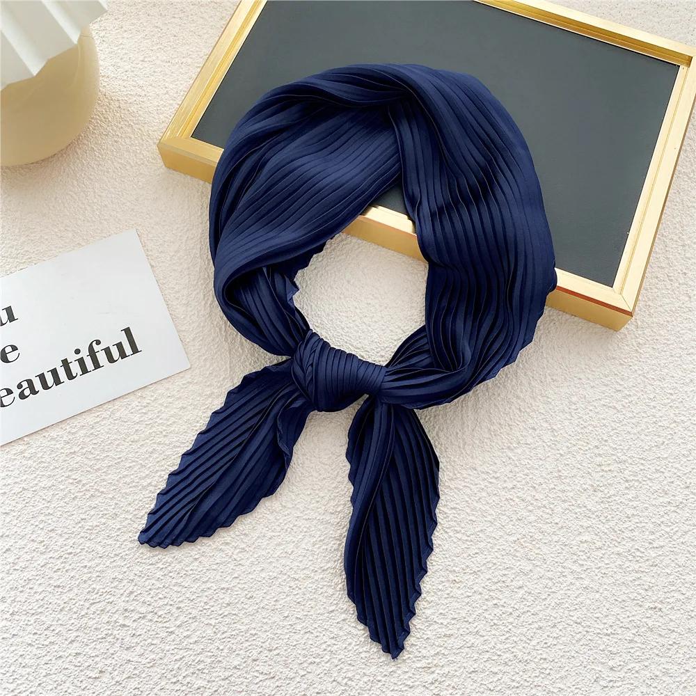 Women Square Scarf Skinny Ribbon Head Neck Small Pleated Hair Tie Band Kerchief Satin Foulard Scarves Headscarf Neckerchief
