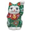 Kutani Ware Celebrating Business Prosperity and Good Left Height Size Maneki-neko Figurine, Fortune, Handed, 8.8cm, 2.8, Green, K9-1557
