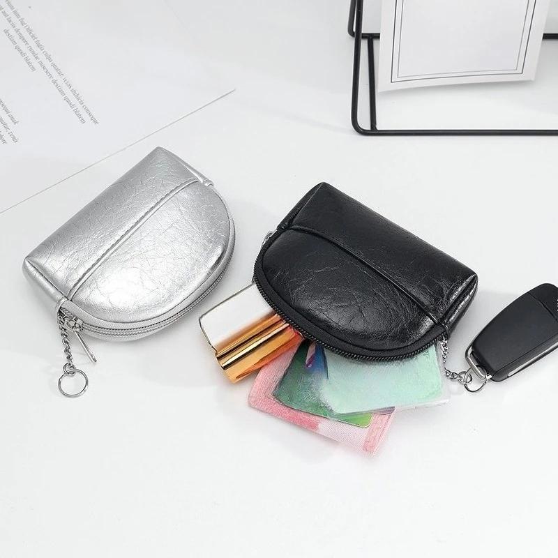 Yeni Gümüş Siyah Kadın Bozuk Para Cüzdanı Küçük Çanta Cüzdan Bozuk Para Keseleri Fermuarlı Para Çantaları Çocuk Mini Cüzdanlar Deri Anahtarlık