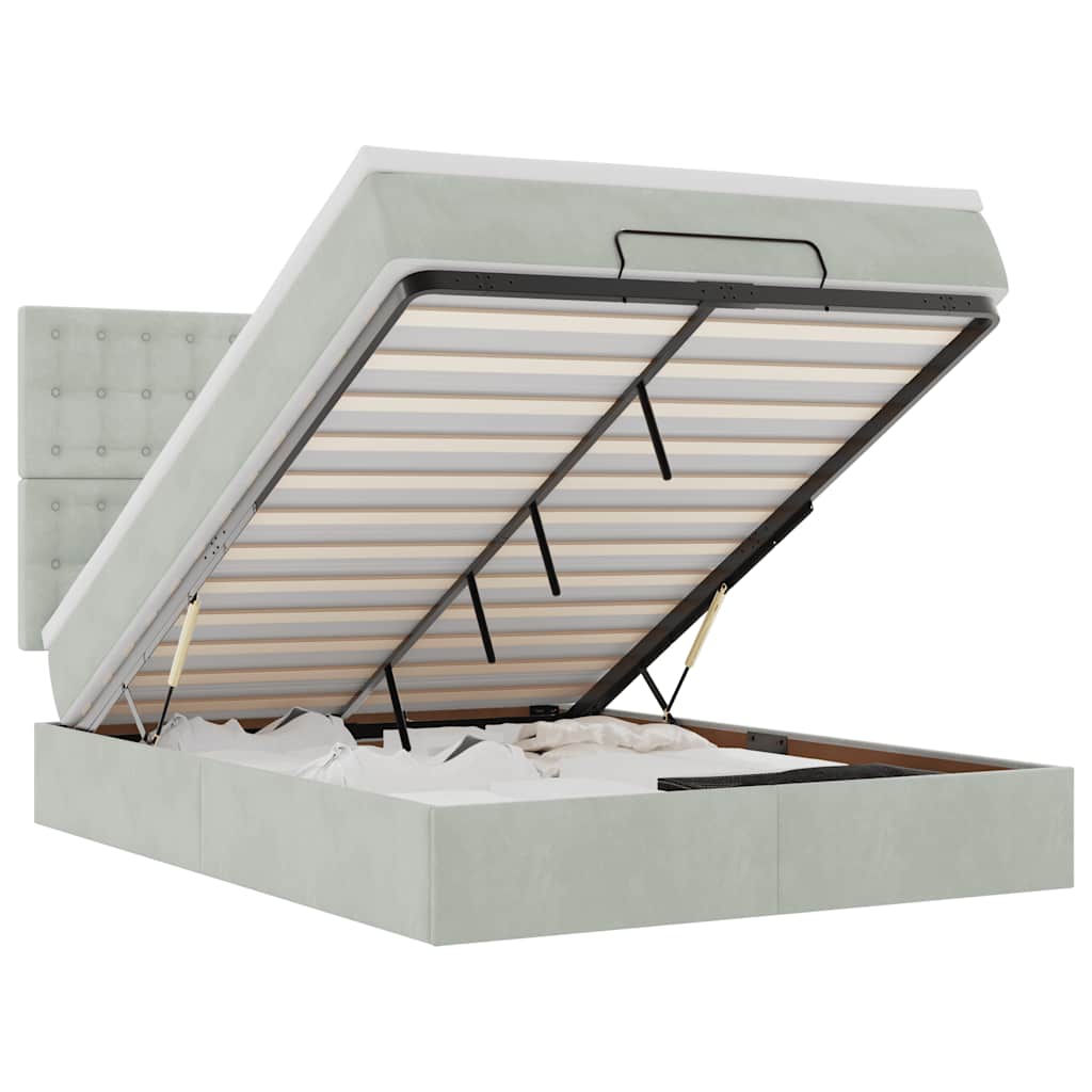 Ottoman Bed with Mattress Light Grey 140x190 cm Velvet