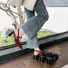 2025 temperament season thick heel red high heels feet retro single shoes with not tired new bag head sandals women's summer skirt