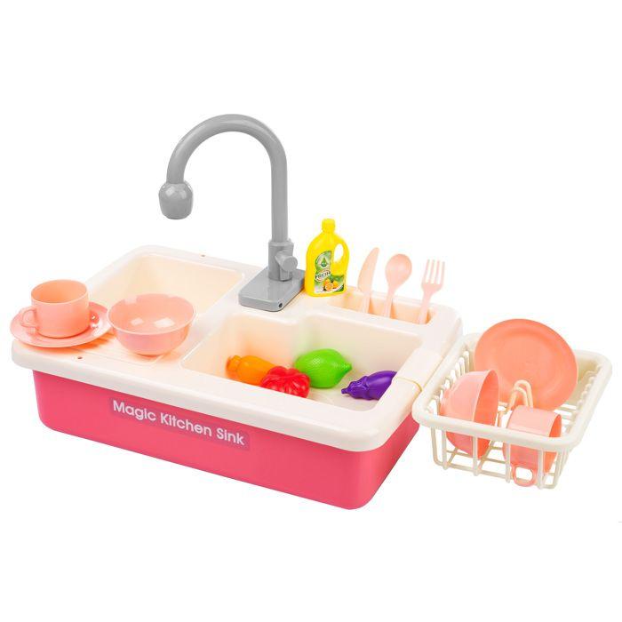 Évier de jeu pour enfants - KINDERPLAY - KP9905 - Robinet à eau - Accessoires inclus - Rose