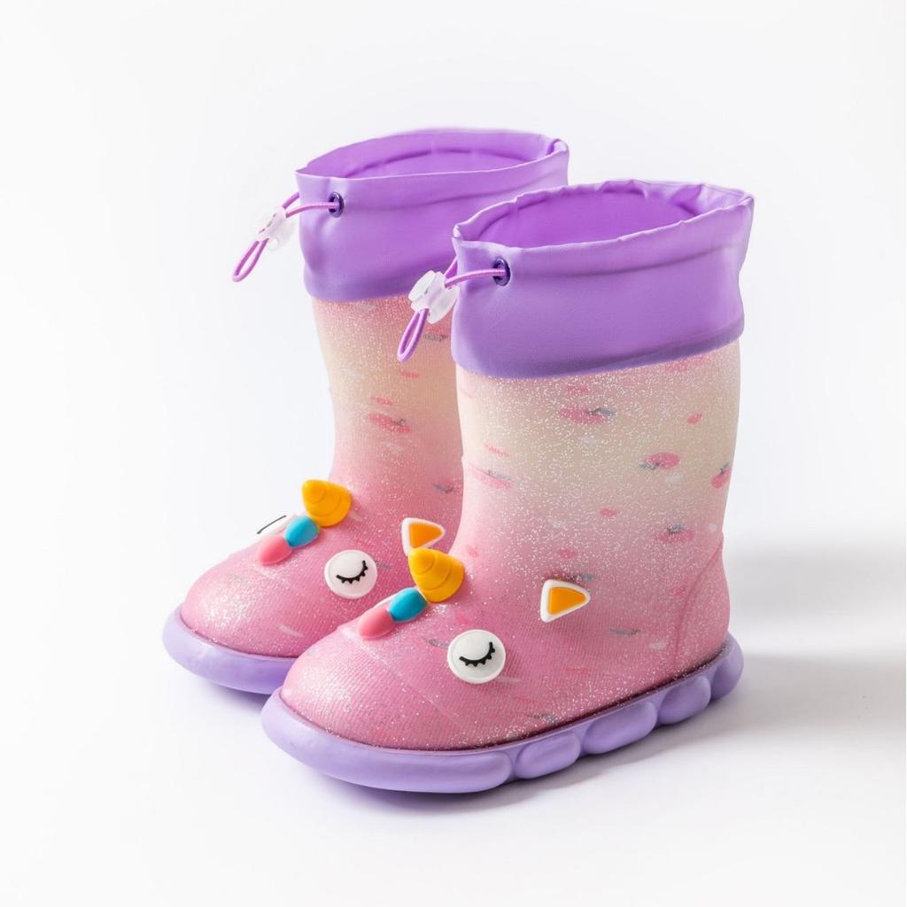 Cartoon Mid-Calf Unicorn Waterproof Boots for Children, Padded Warm Rain Boots for Girls, Student Outdoor Non-Slip Water Shoes