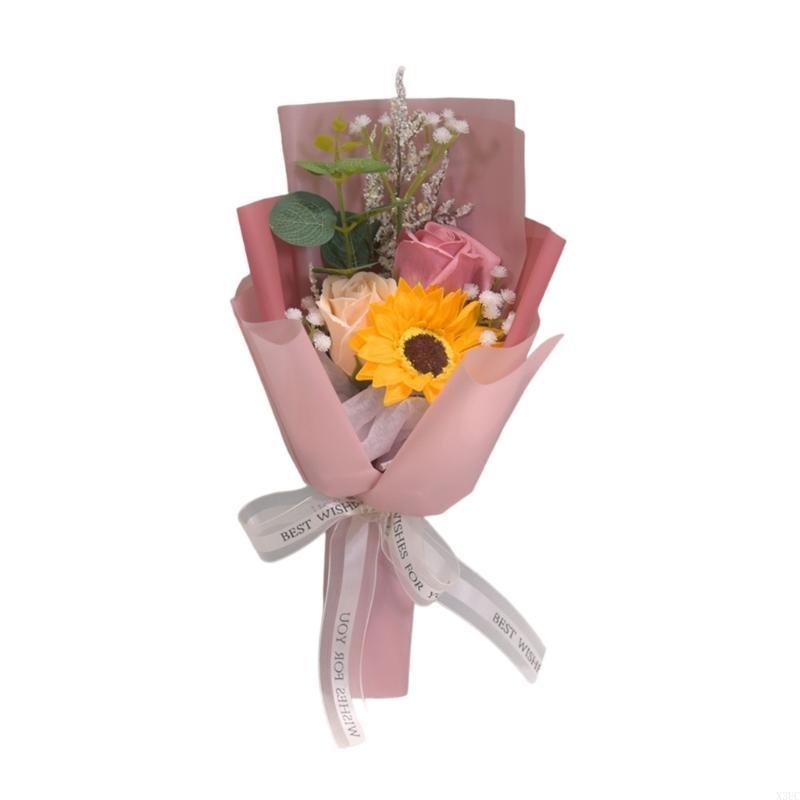 

Artificial Flower Bouquets with Ribbon Soap Petals Bouquets for Graduation Gift X3UC