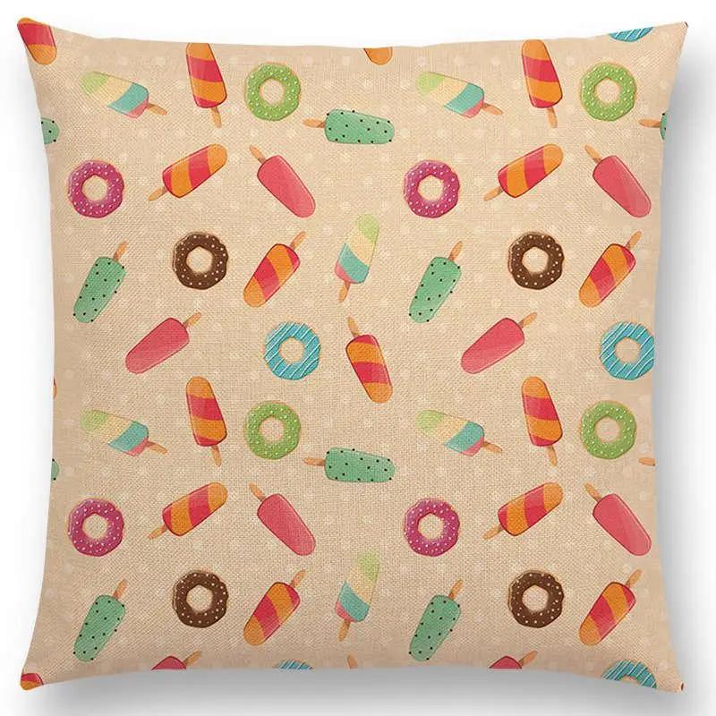 Colorful Prints Cushion Cover Chocolate Candy Donuts Pretty Ice Cream Pattern Color Party Sofa Throw Pillow Case Decor