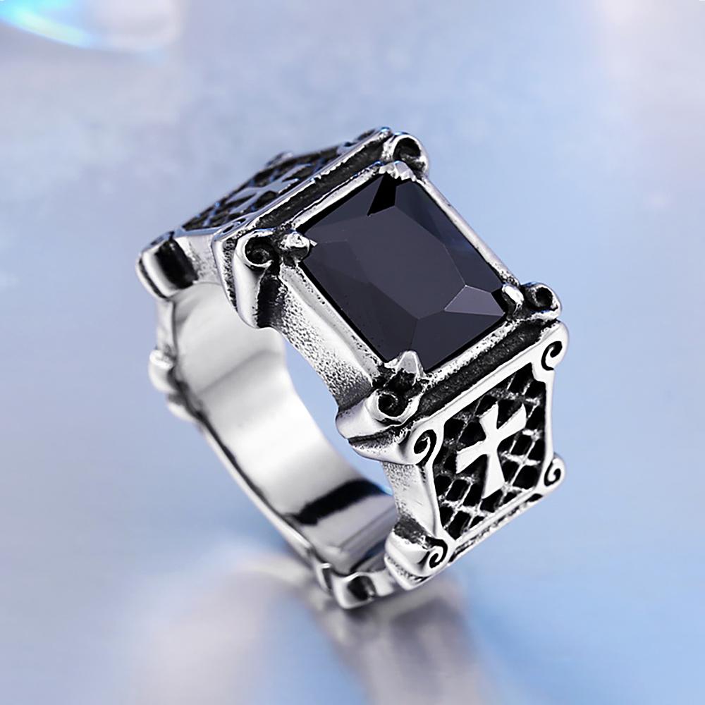 Vintage Stainless Steel Cross Rings for Men Women Classic Elegant Red/Black Stone Rings Fashion Jewelry Accessories Wholesale