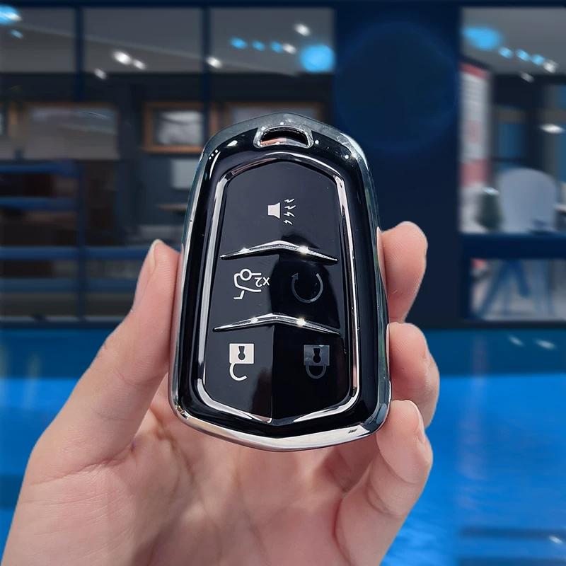 Auto Shell For Cadillac Xt5 Escalade Esv Srx Sts Xts Elr Ats Ct6 Cts Dts Tpu Car Key Case Cover Remote Keyless Holder Keychain