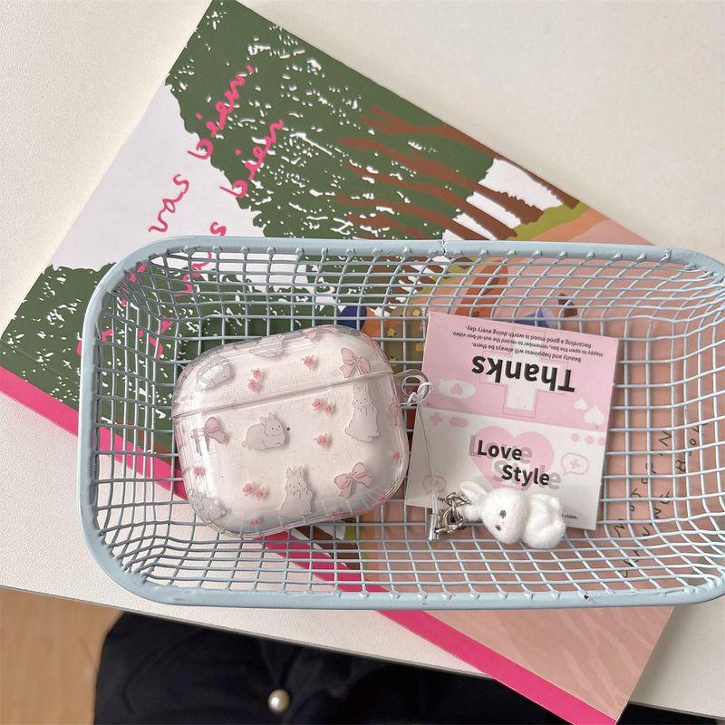 

Protective Cover Airpods4 Wireless Bluetooth Earbuds Case Fourth Generation Airpodpro2 Second Generation IPod Earphone Box Airpods3 Protective Case AirPods pro Bowknot bunny + rabbit lanyard