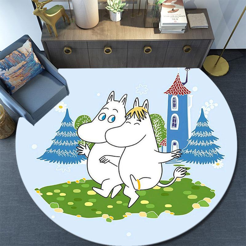 Moomin,Round Area Rug,Carpet Rug for Living Room Bedroom Sofa Playroom Decor,Non-slip Floor Mat