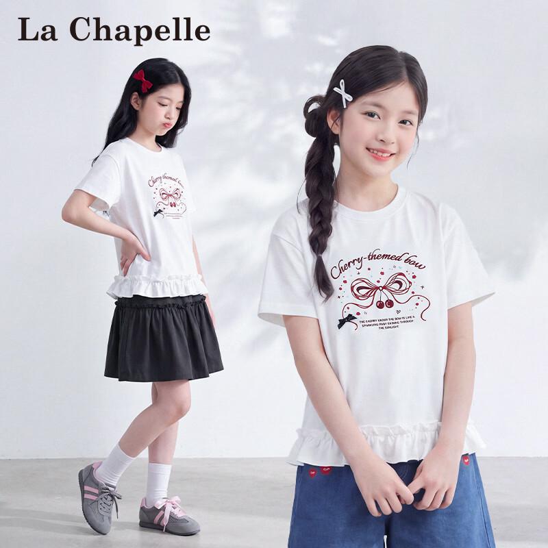 La Chapelle Girls Cotton Bow Print T-Shirt 110 белый