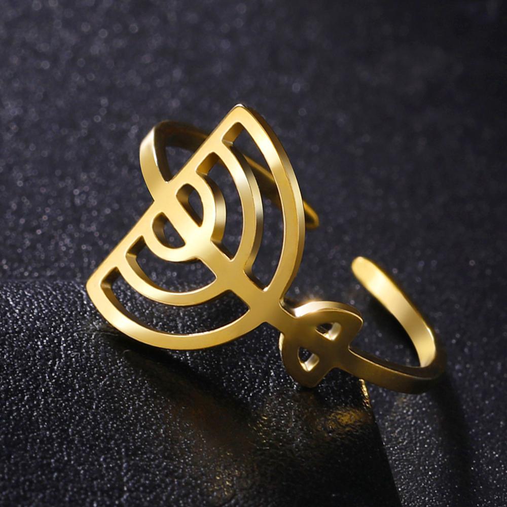 Dawapara Je Menorah Ring Jerusalem Symbol Hanukkah Chanukah Gift Judaic Jewelry Stainless Steel Adjustable Rings