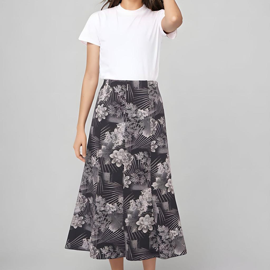Women's Casual Printed Skirt, Floral Skirt, Trendy Temperament, A-line Skirt, Elastic Mid-length Skirt