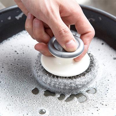 Pot Scrubber Handle Design Not Easy To Rust Labor-Saving Ergonomic Effective Stain Removal Reusable Stainless Steel Wool Scrubber Cleaning Supplies