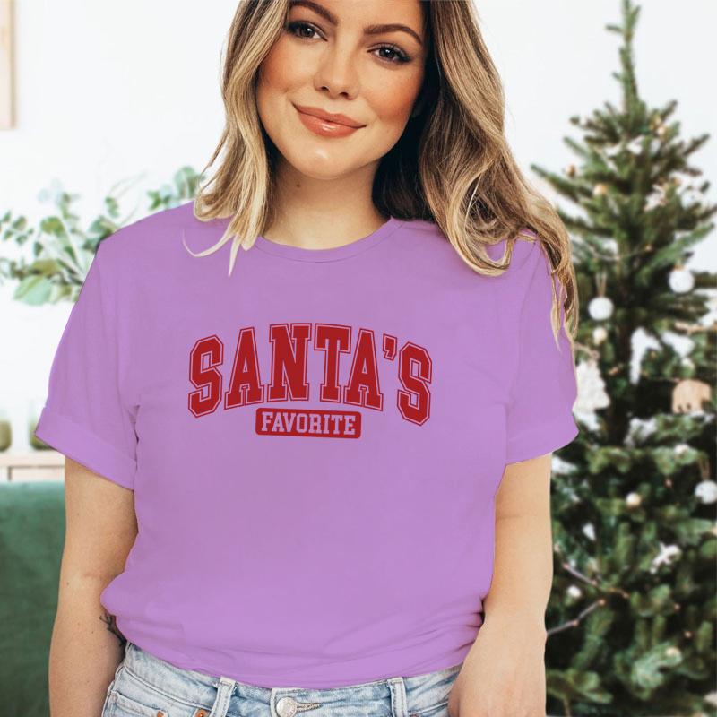 Women T Shirt Santas Favorite Christmas Season Print Tops Tee White Tshirt Female Summer Tshirt Graphic Tee Female Tops Tee