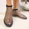 2025 summer independent station popular fishing net socks hollow low heel flat bottom rhinestone bottom sandals women's large size sandals