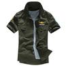 Military Men Letter Embroidery Patch Pocket Slim Button Down Short Sleeve Shirt