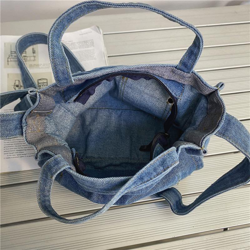 Washed denim bag, new Japanese literary and retro original style oblique span bag ins casual cloth bag