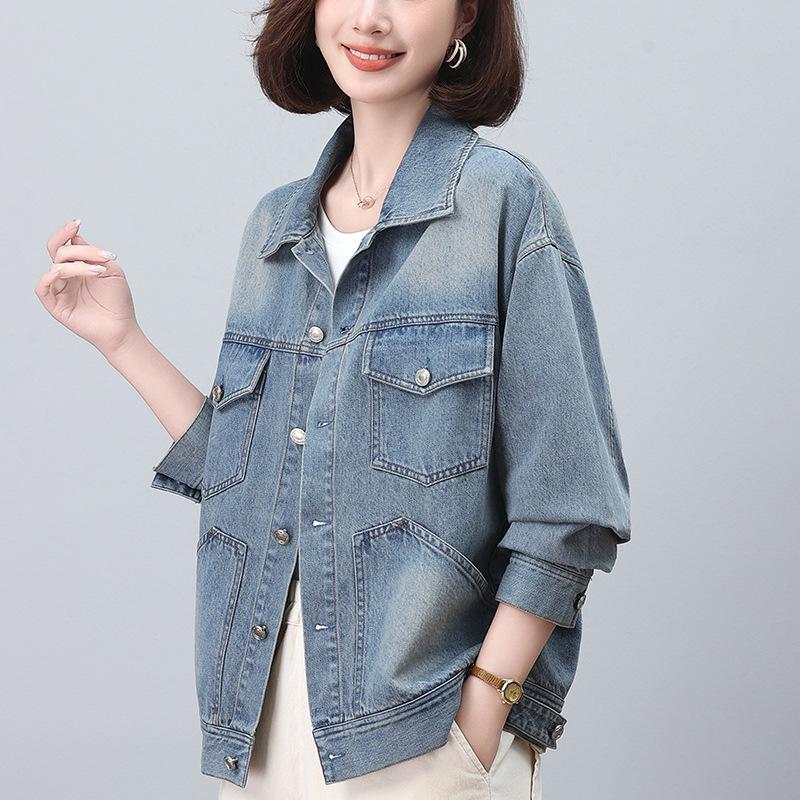 Women's Light Wash Soft Denim Lapel Jacket, Casual Loose Fit, 2024 New Autumn Style.