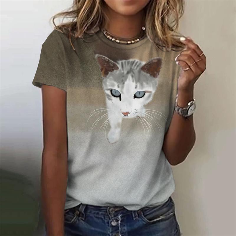 Novelty Women's Kawaii Cat 3D Print T-shirt Y2k Tops Female Trend Harajuku Clothing Girls Casual Fashion Short Sleeve T Shirts