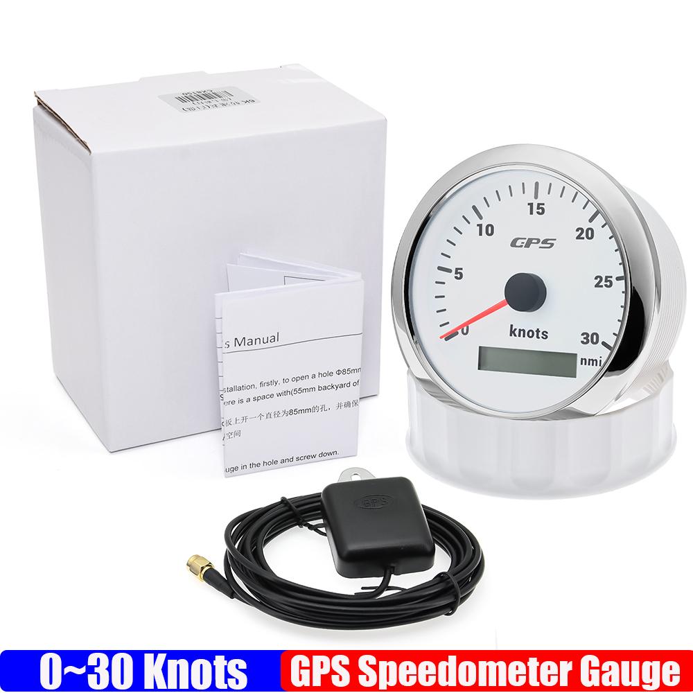 7 Color Backlight 0~30 Knots 85MM GPS Speedometer Gauge with GPS Antenna 0~60 Knots Odometer for Marine Car Boat Yacht 12V24V