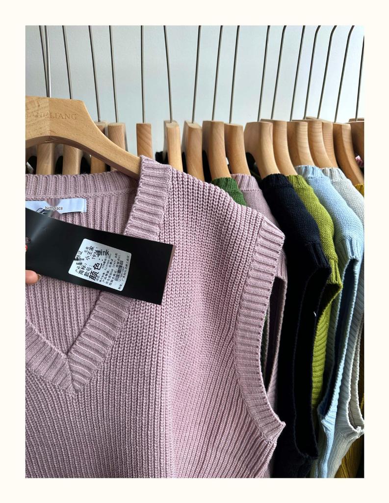 Xiao Wang's 19364 Spring Korean Plus Size V-Neck Casual Loose Knit Sweater Vest