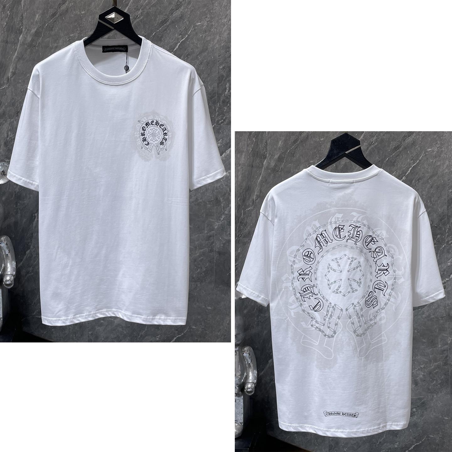 

8969 CHROME HEARTS 2025 Літо Нова Високоякісна Бавовняна Футболка з Круглим Вирізом Вільного Великого Розміру Чоловіча та Жіноча Футболка для Пари XL білий