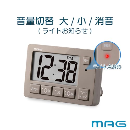 MAG Timer, Perfect for Kitchen, Study, Meetings, and More, Features Volume Control, Mute/Silent, Light, Digital Clock Display, Wall or Tabletop Use, M