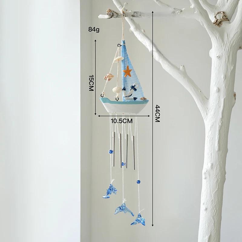 *1PC Mediterranean Style Creative Wind Chimes, Small Boats, Sailboat Decorations, Wooden Sailboat Models, And Hanging Ornaments
