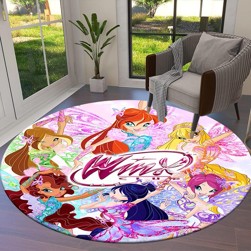 Winx Club Round Area Rug,Carpet Rug for Living Room Bedroom Sofa Playroom Decor,Non-slip Floor Mat