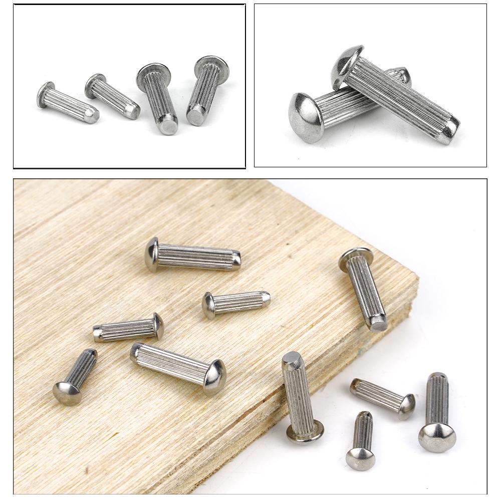 NINDEJIN 20-100pcs Round Head Solid Rivets Knurled Shanks M1.6 M2 M2.5 M3 M3.5 M4 M5 M6 304 Stainless Steel Round Head Rivet