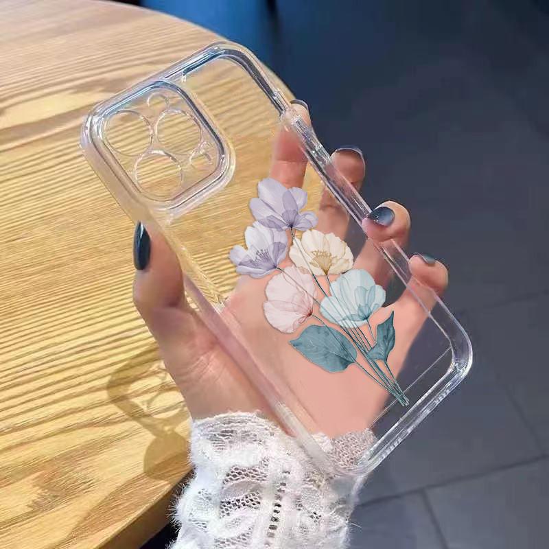 Watercolor Floral Clear Phone Case for iPhone 17 17E 16 16E 15 14 13 12 11 Air Pro Max Plus Aesthetic Soft TPU Cover