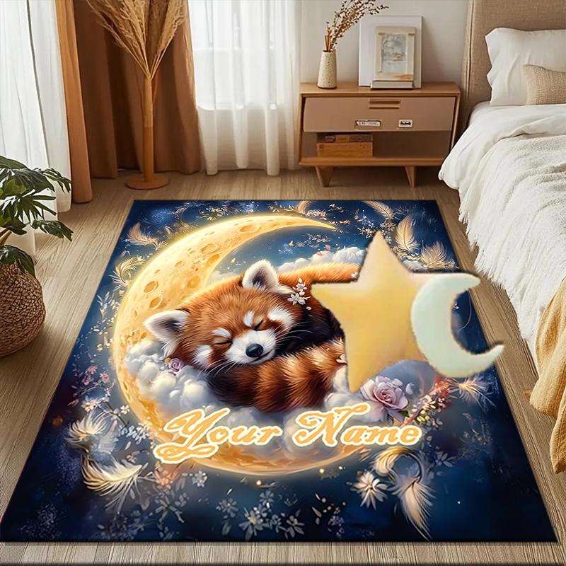 1PC Custom Name Moonlit Dreams Panda Theme Floor Mat Ideal for Living Room, Game Rooms, Office, Bedroom, Floor Mat Playful Design