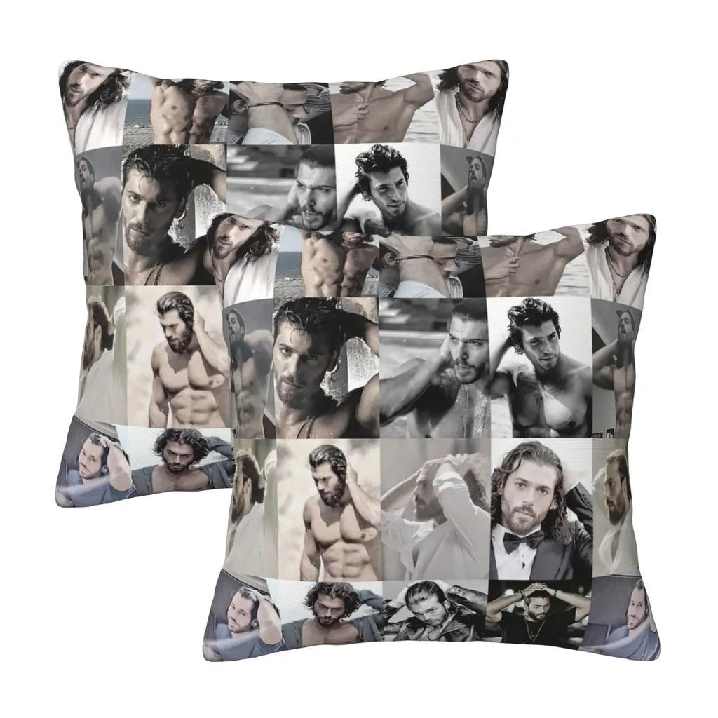 Actor Can Yaman Photo 2 Pcs Square Pillowcase Pillow Cover Cushion Decor Comfort Throw Pillow For Home Living Room