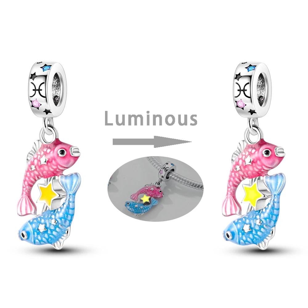 Zodiac Signs Original Charms Copper Glow In Dark Pendants Beads Fit Bracelet Diy Jewelry Birthday Gift For Women
