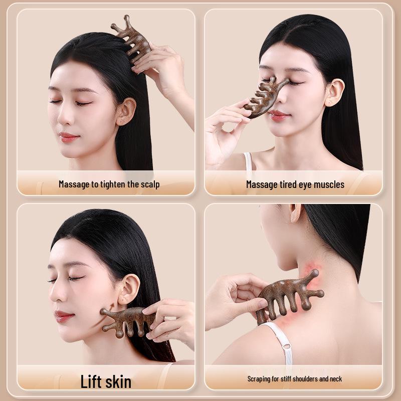 Rosewood Meridian Massage Comb for Face and Scalp Therapy, Unisex, Natural and Paint-Free