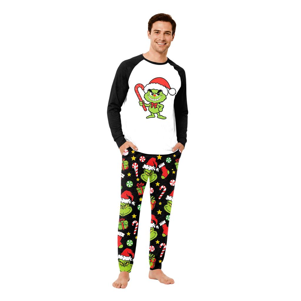 Matching Family Christmas Print Pajama Set with Long Sleeve and Pants for Holiday Loungewear
