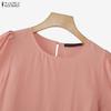 ZANZEA Women Casual Round Neck Solid Color Short Sleeve Blouse