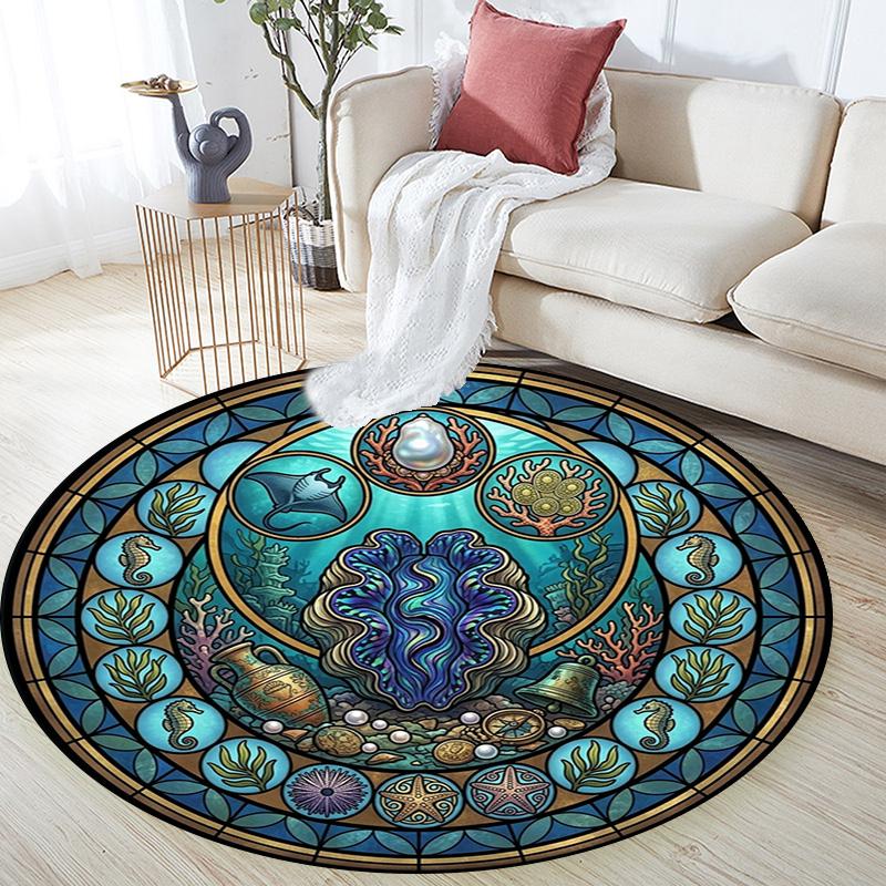Oceanic Glass Round Area Rug Under Office Chairs Bedroom Living Room Home Decor