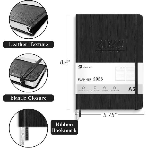 2026 Planner, Weekly and Monthly Planners, Faux Leather Daily Calendar 2026 Planner, 12 Month Agenda from Jan. To Dec., Hardcover Habit Tracker