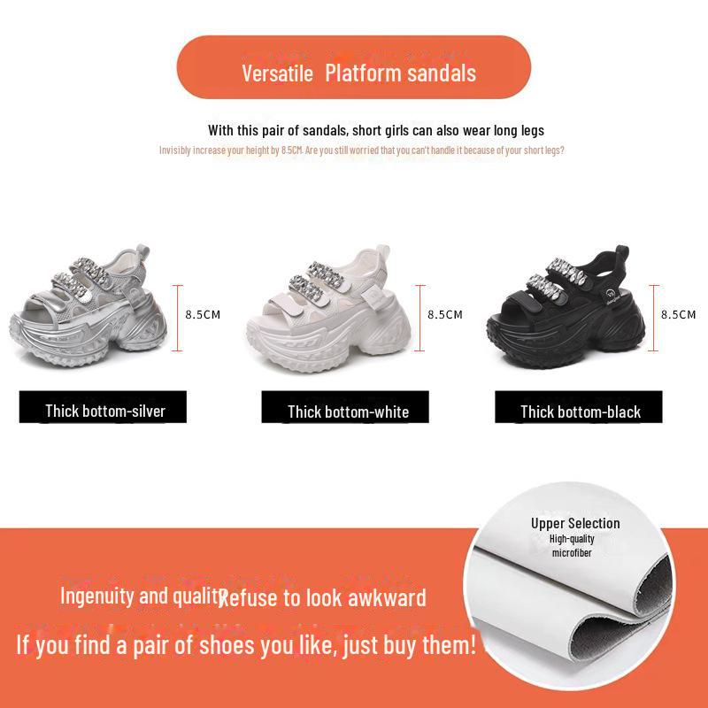 SJN9131-17 Women's Thick-Soled Rhinestone Heightening Sandals - 2024 Summer Fashion Roman Beach Shoes