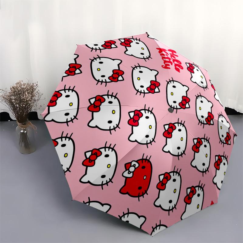 1pc Hello Kitty Pattern Pink Background Umbrella with Plastic Handle,Suitable for All Seasons Home Travel Outdoor UmbrellaSanlio610