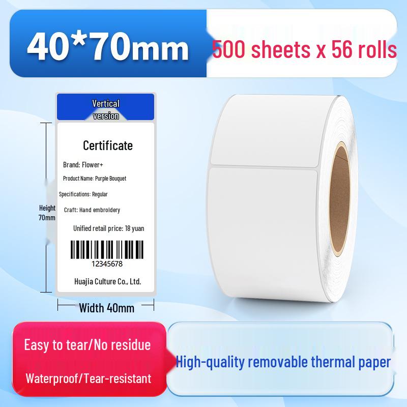 Waterproof Synthetic Thermal Label Paper 60x40 - Freezer Safe, Self-Adhesive, Durable