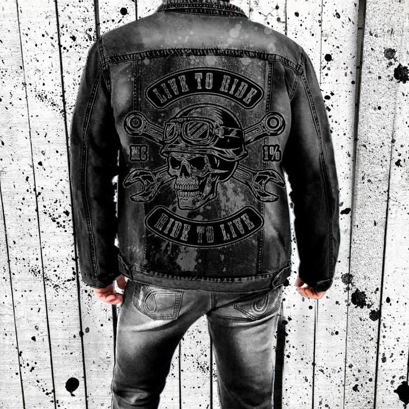 Mens Punk Streetwear Denim Jacket Black Slim Fit Winter Long Sleeve Cotton Blend