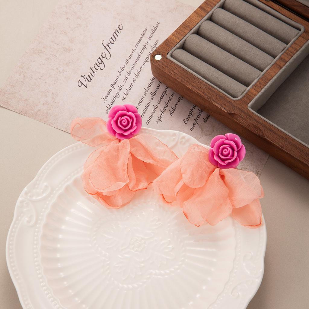 Summer Super Fairy Vacation Style Earrings Seaside Sweet Fabric Flower Stud Earrings Femininity Advanced Sense Gentle Earrings