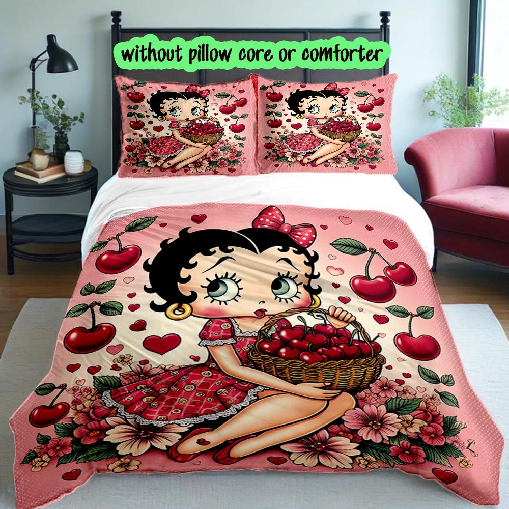 Betty Boop Duvet Cover Set - Without Core & Quilt, Lightweight Machine Washable, Anime Style Gaming Bed Set