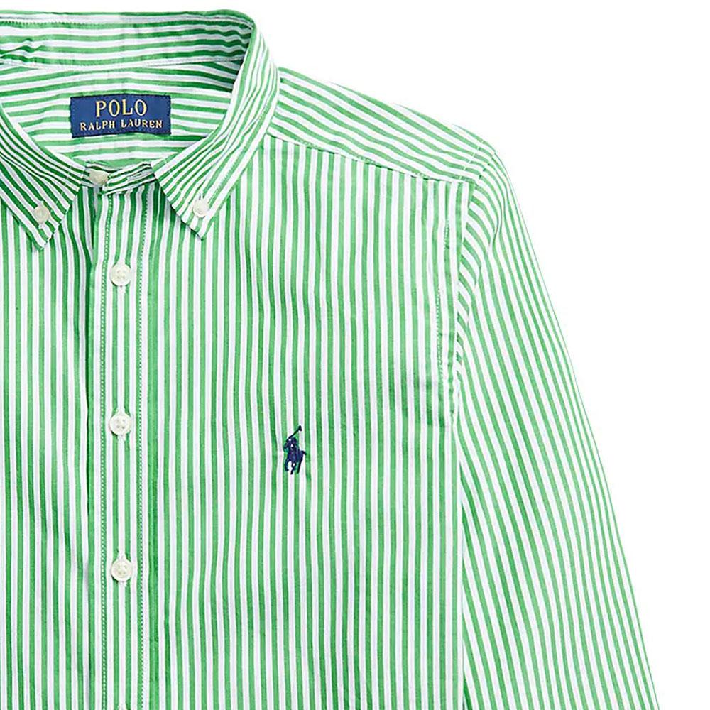 Polo Ralph Lauren SS23 Striped Logo Pony Embroidered Single-Breasted Long Sleeve Shirt Kids Shirts Green CWPOWOVY6820349-300