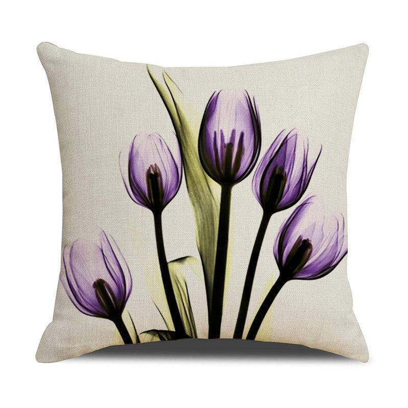 Light Luxury Plant Floral Linen Pillowcase Purple Tulip Digital Print Pillowcase Sofa