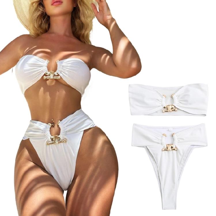 Elegant High Waist Bathing Suit with Unique Metal Detail for Fashion Forward Women Lightweight Beach Swimwear