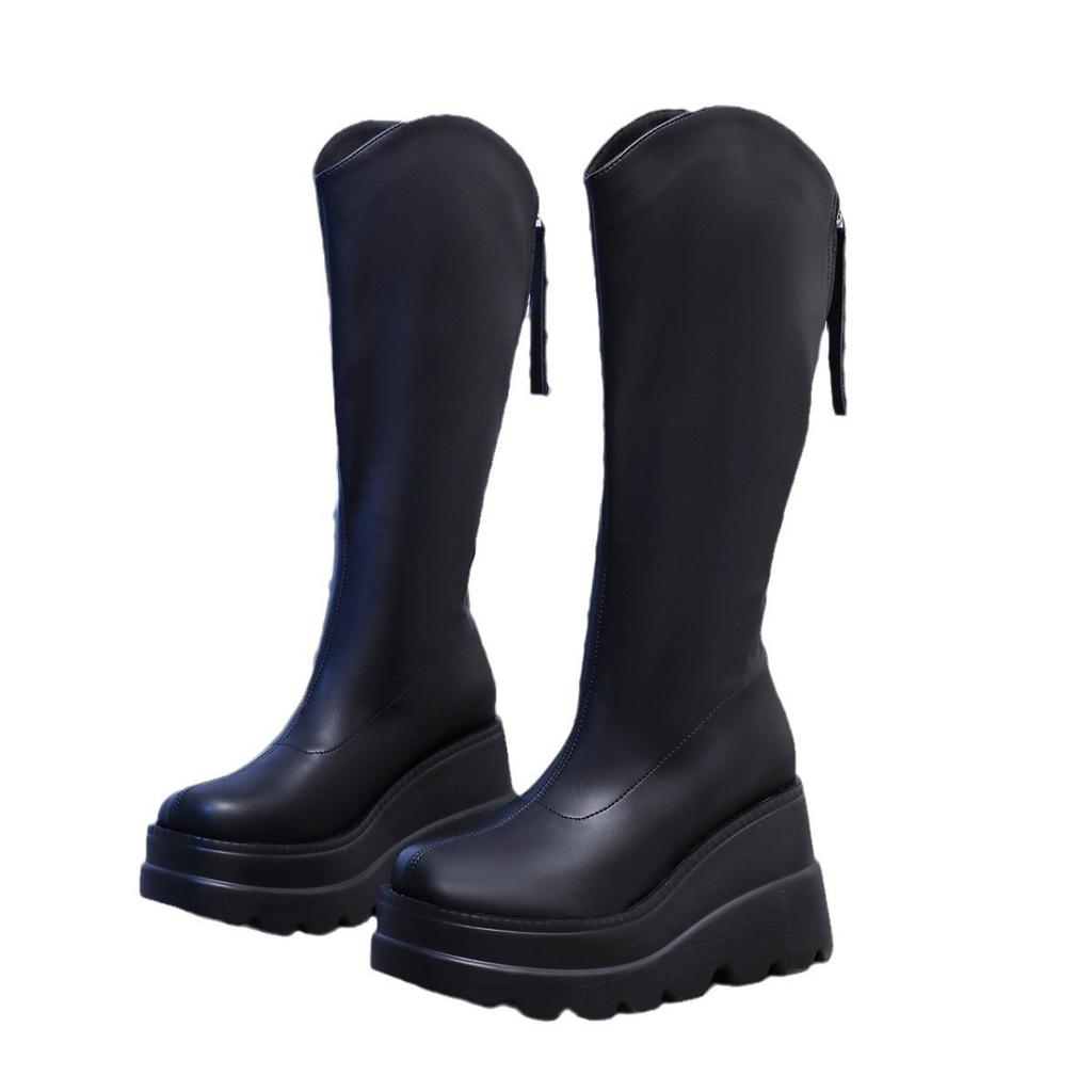 Fashion Fashionable High Quality Women New Modern Mid-calf Boot  Riding Boots Platform Round Toe Black White  Big Size 43 Street Boots